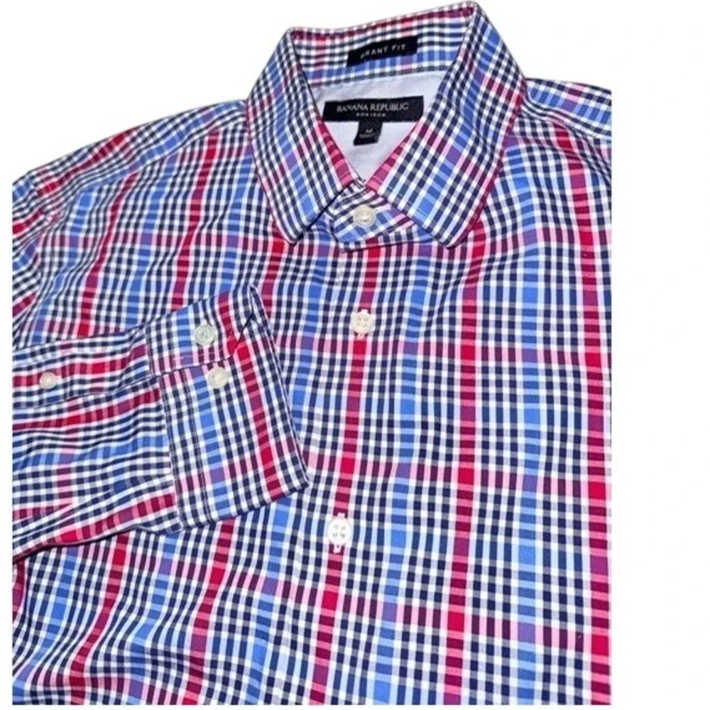 Banana Republic Medium Grant Fit Plaid Dress Shirt Mens Button‎ Down